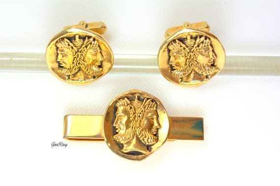 Vintage Swank Cufflinks & Tie Clip, SWANK Greek C… - image 1