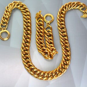 Vintage Givenchy Gold Chain Link Choker Necklace & Bracelet Set
