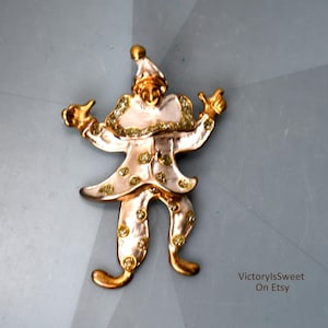 Spilla vintage da clown da circo, burattino Pierrot