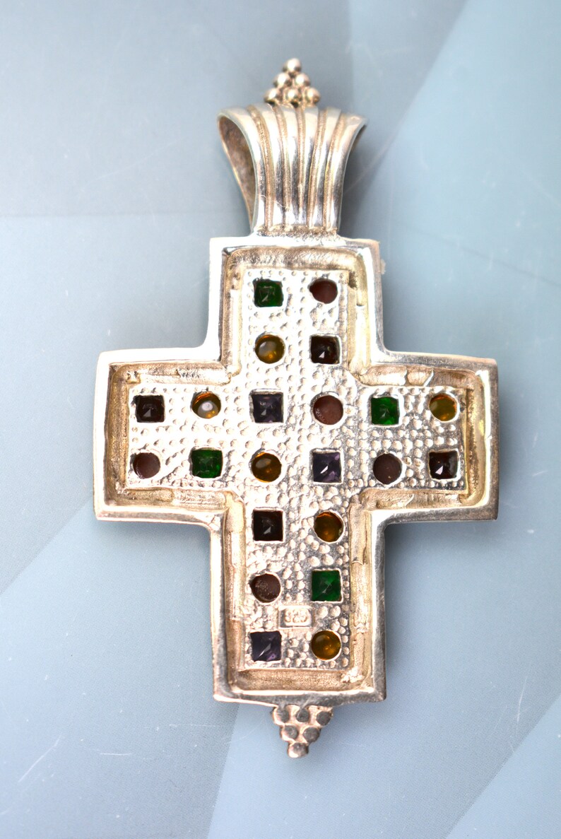 Vintage Cross Pendant Sterling Silver 925 Gemstone Cabochons Large - Etsy