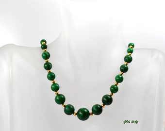 Genuine Malachite Bead Necklace Graduated & Polished Vintage