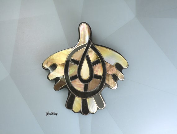 Abalone Shell Inlay  Brooch Pin Abstract Tribal A… - image 2