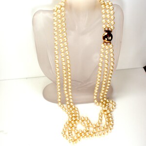 Designer Glass Pearl Multi Strand Opera Necklace Hand Knotted Very Heavy, Statement Designer Pearl Jewelry