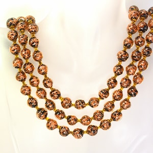 Murano Multi Strand Necklace Venetian Sommerso Foil Glass Black Copper, Vintage Italian Murano Jewelry