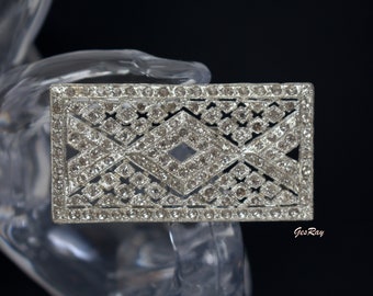 Art Deco Crystal Bar Antique Pin Brooch Pave' Crystal Rhinestones Gatsby Statement
