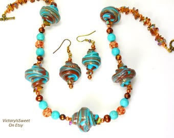 Moderne handgefertigte Schmuck Set Halskette Ohrringe Statement Demi Parure