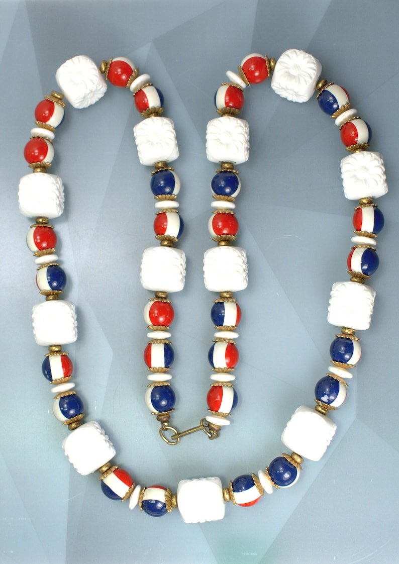 Hobé Bicentennial Patriotic Necklace 1976, Red White & Blue, USA Patriotic Jewelry