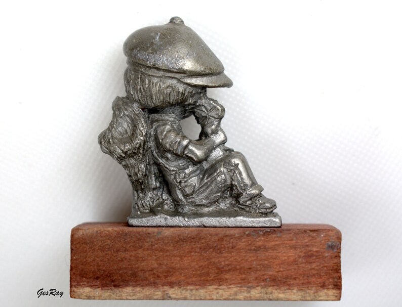 I LOVE YOU MOM Pewter Boy Figurine on Wooden Base Miniature Etsy