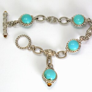 Judith Ripka 925 Sterling Silver Link Charm Bracelet Turquoise CZ