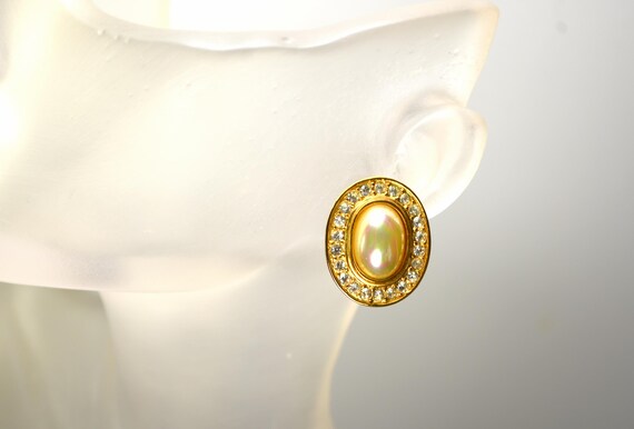 Vintage Roman Swarovski Crystal Pearl Stud Earrings