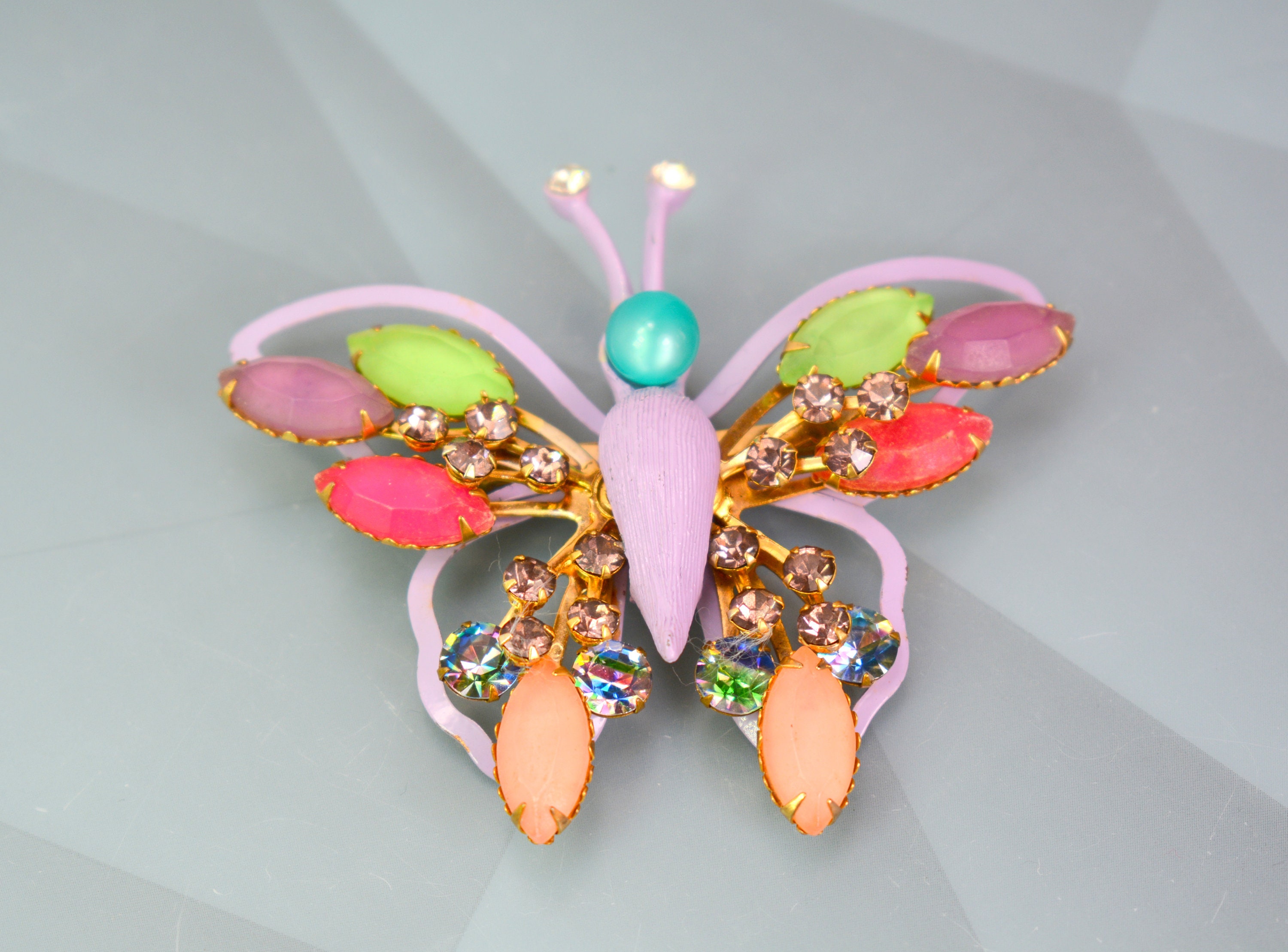 SELINI SELRO Butterfly Brooch Pin Enamel Givre Rhinestone