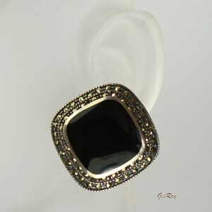 Judith Jack JJ Sterling Silver Earrings Marcasite 925 Onyx, Vintage Sterling Silver Onyx