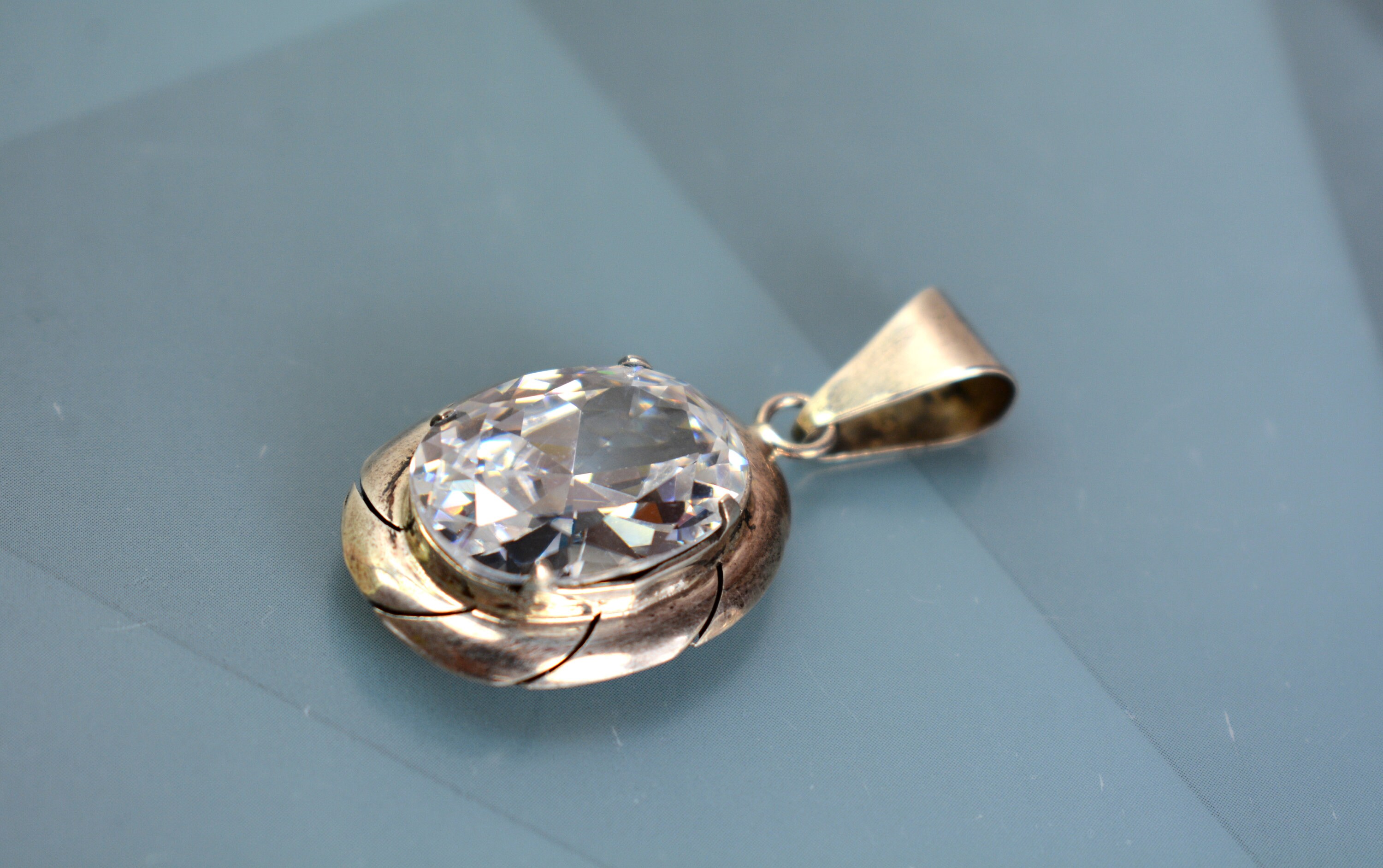 Vintage Mexico TG-78 Sterling Silver 925 Zircon CZ Cabochon