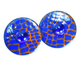 Grandes boucles d'oreilles abstraites en verre coulé et émaillé MCM modernes du milieu du siècle