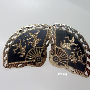 SIAM Fan Dancers Niello signé E Seng Chong BOUTONS DE MANCHETTE en argent sterling
