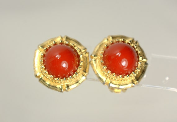 Vintage Kenneth Jay Lane Gold Carnelian Cabochon … - image 3
