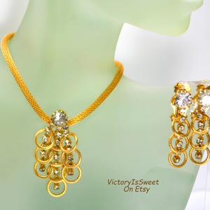 Juliana D&E Dangle Crystal Rhinestone Necklace and Clip on Earrings, Mesh Chain