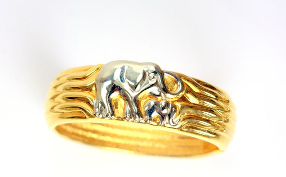 Statement Elephant Cuff Bracelet Gold Silver Tone… - image 2