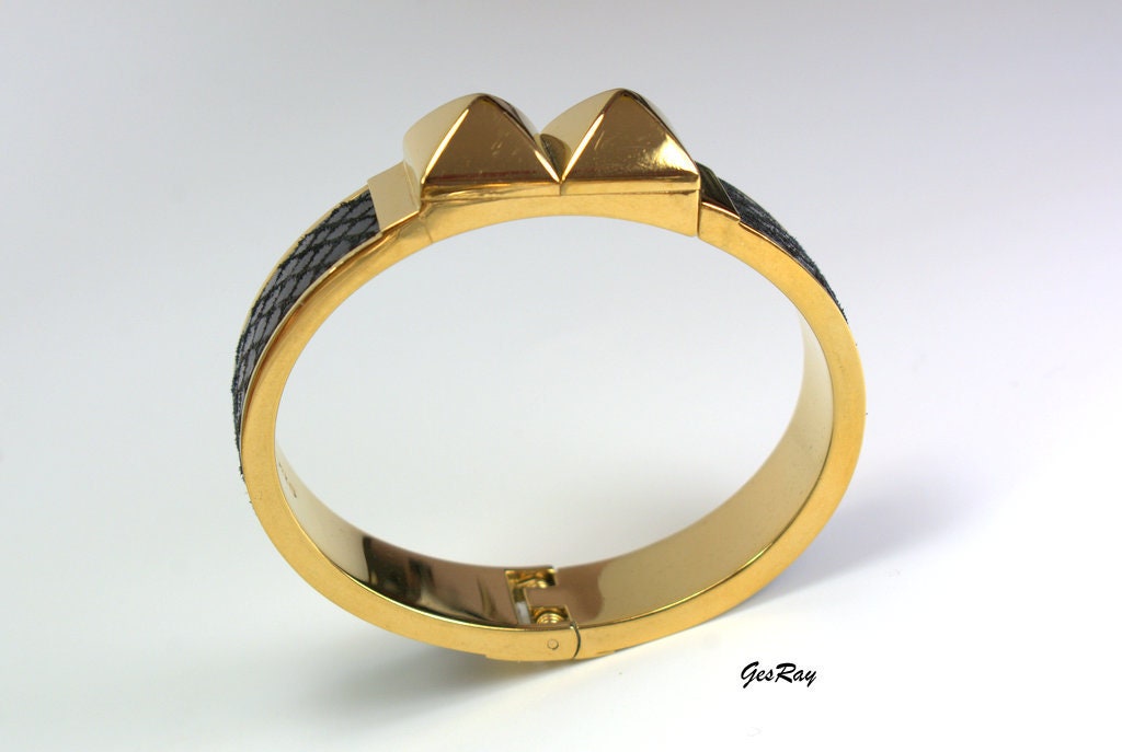 Couture Michael Kors Leather Bracelet Hinged Bangle Bracelet