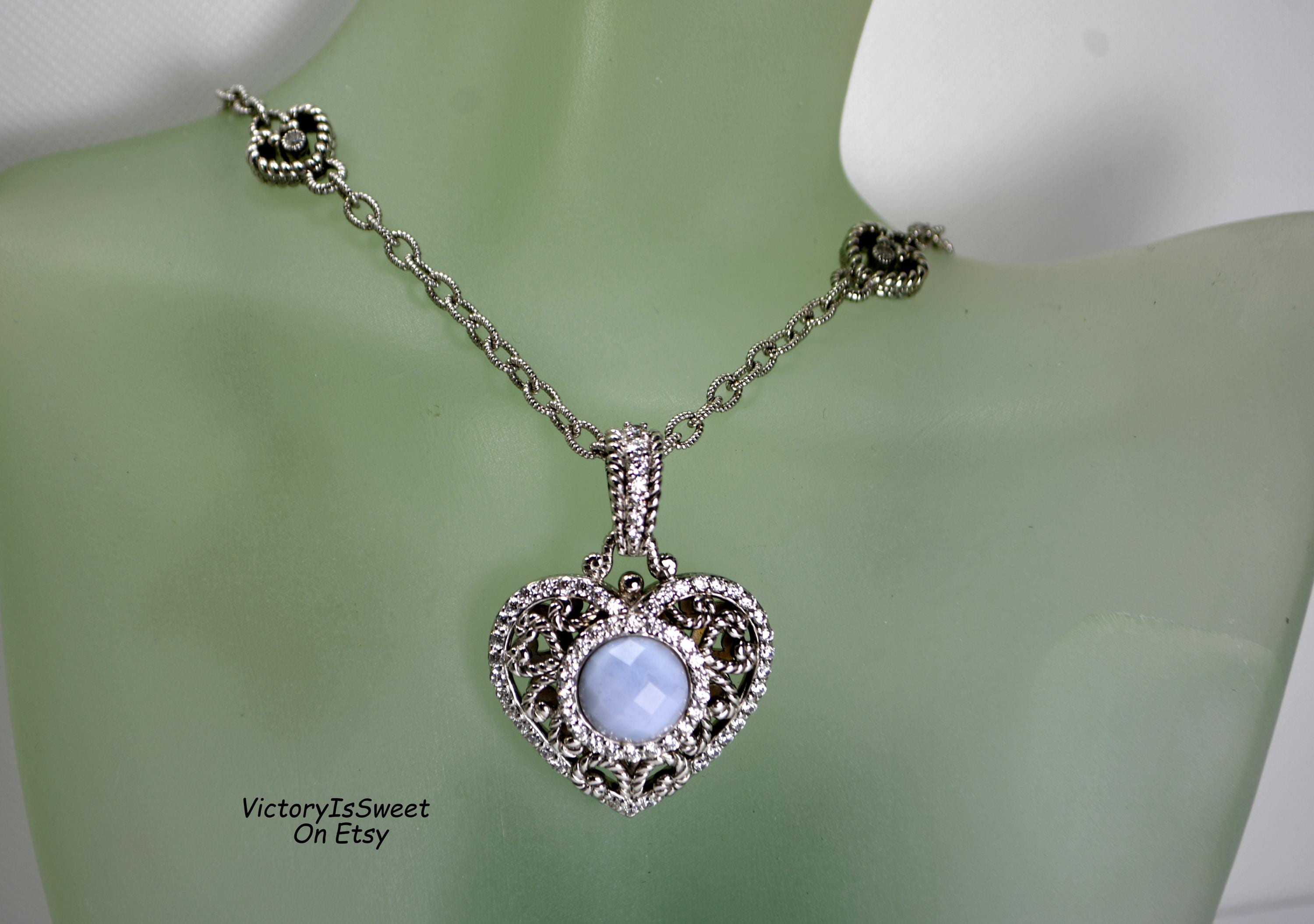 Judith Ripka Necklace Heart Enhancer Pendant Charm Heart Blue