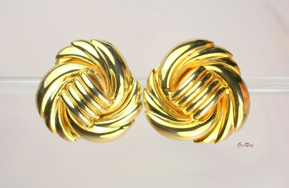 Very Large Statement Gold Domed Clip on Earrings … - image 3