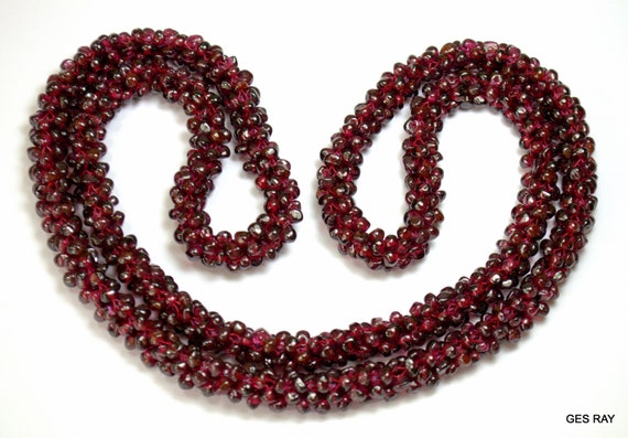 Vintage Woven Seed Bead Garnet Necklace Semi Prec… - image 3