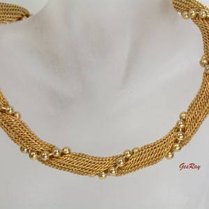 Givenchy Gold Collar Necklace, Mesh Chain, Gold Beads, Vintage Givenchy Jewelry