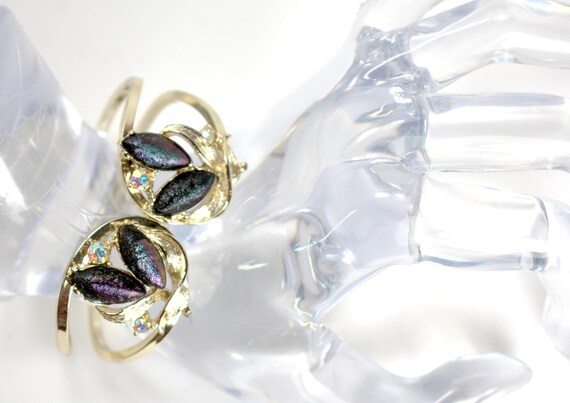 Retro Statement Hinged Clamper Bracelet Lava Rock… - image 2