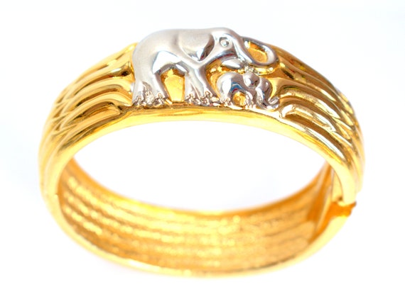 Statement Elephant Cuff Bracelet Gold Silver Tone… - image 3