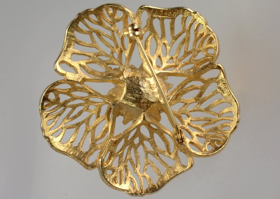 High End Designer Gold Plated Floral Brooch Pin A… - image 5