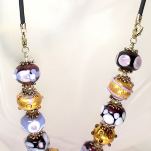 Lampwork Art Collier Perles en Verre Argent Sterling 925 Cordon en Cuir image 4