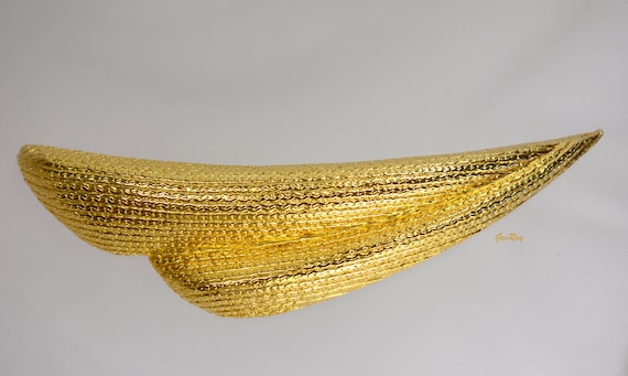 Statement Les Bernard Gold Textured Brooch Pin Contemporary
