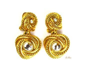 Statement Door Knocker Earrings Vintage Gold Swirl Rope Dangle