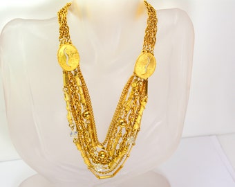 Bib Statement Multichain Layered Necklace Waterfall Necklace Marvella