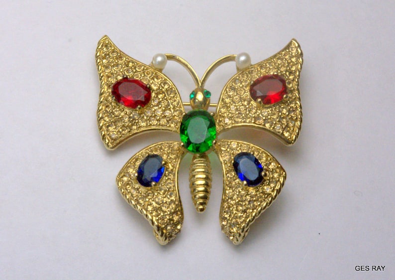 Vintage Carolee Butterfly Brooch Pin Crystal And Pave