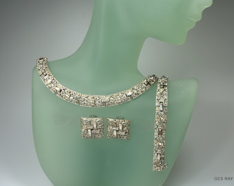 CORO Adolph Katz Rhinestone Demi Parure: Art Deco Bridal Jewelry