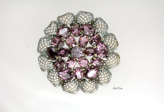 Antique Faux Amethyst Crystal Rhinestone Wreath B… - image 2