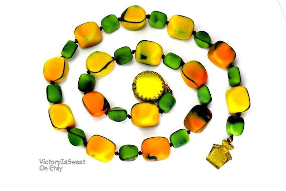 Art Deco Glass Beaded Necklace Rare Signed Made Austria