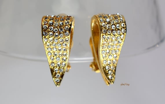 Vintage Pave Crystal Rhinestone Clip-on Earrings … - image 1