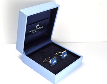 Wedgwood Vintage Cameo Cufflinks Jasperware with Original Box, Dolphin, made in England