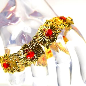 Camrose and Kross Jacqueline Kennedy Jewelry Bracelet JBK Faux Ruby Crystals Gold Tone