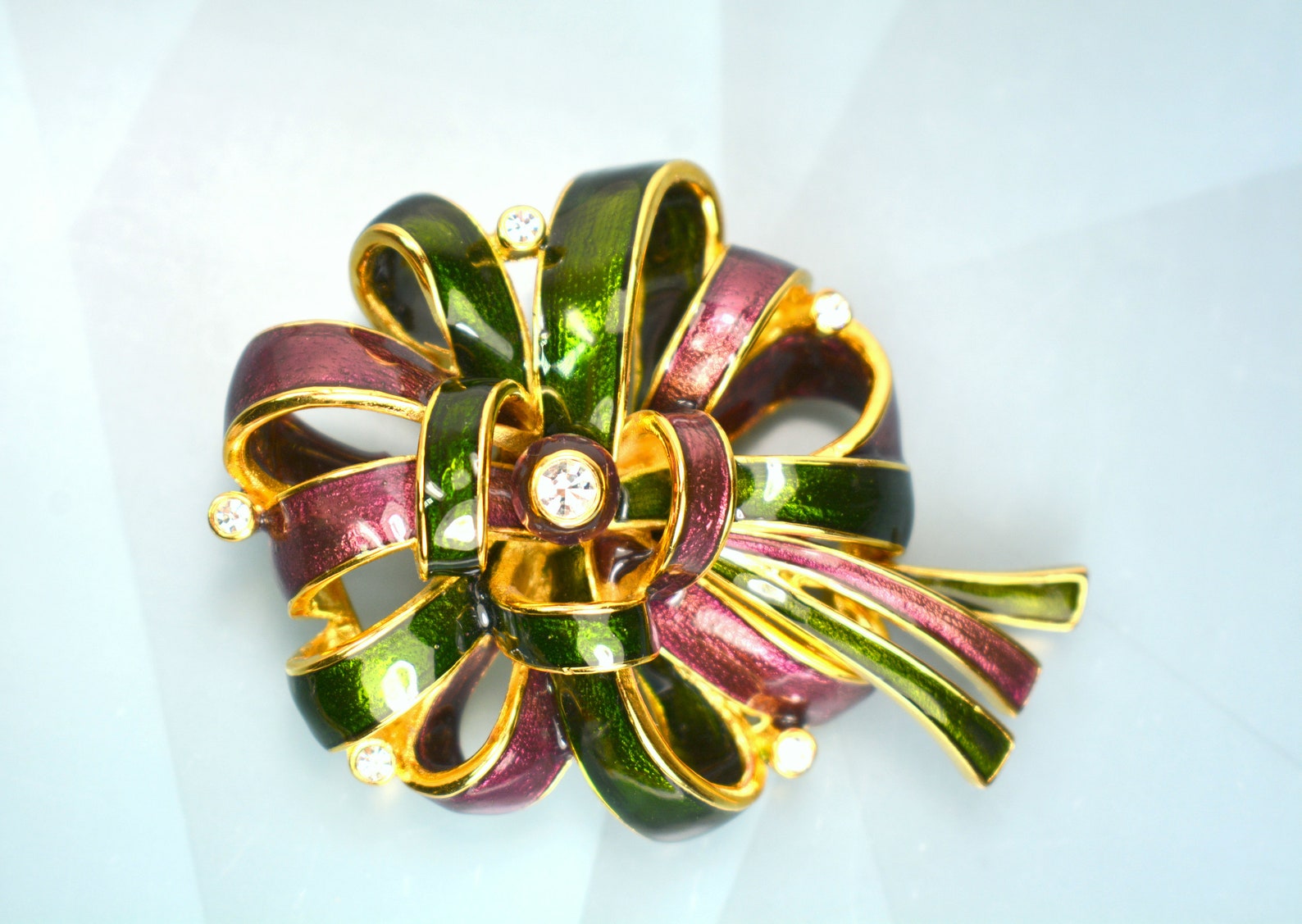 Joan Rivers Sculptural Ribbon Bow Brooch Pin Enamel, Clear Rhinestone ...
