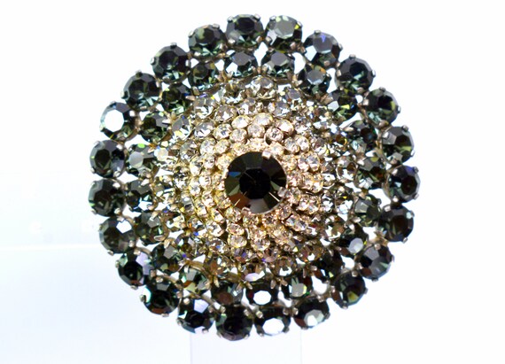 Art Deco Domed Clear Black Crystal Brooch Pin Pot… - image 5