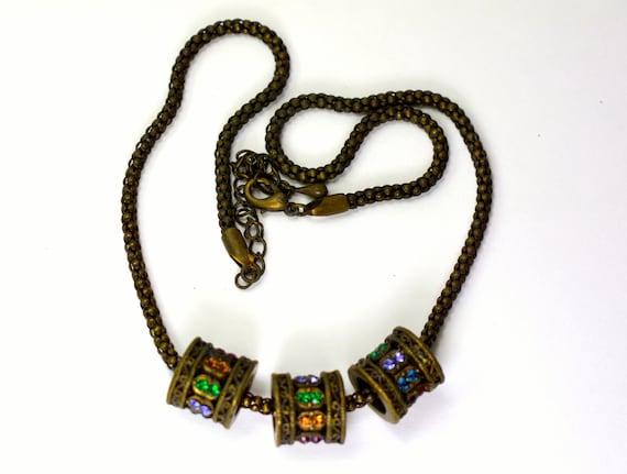Vintage Multi Rings Charms Necklace Multi-Color C… - image 1