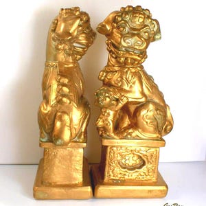 Gold Foo Dog Bookends: Vintage Feng Shui Decor