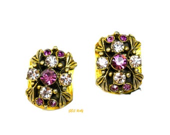 Selro Selini Amethyst Rhinestone Vintage Clip-on Earrings Renaissance Revival