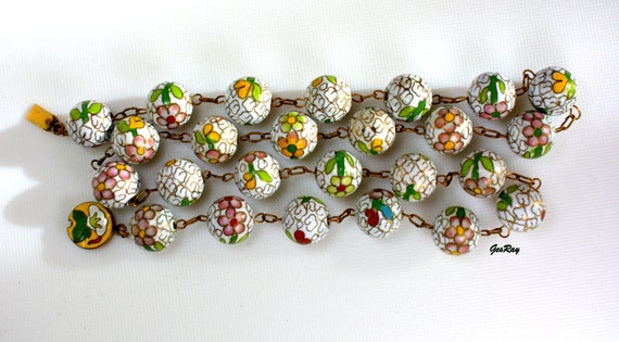 Chinese Export Cloisonne Necklace White Green, An… - image 6
