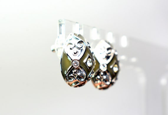 Joan Rivers Stud Earrings Pierced Silver Enamel - image 2