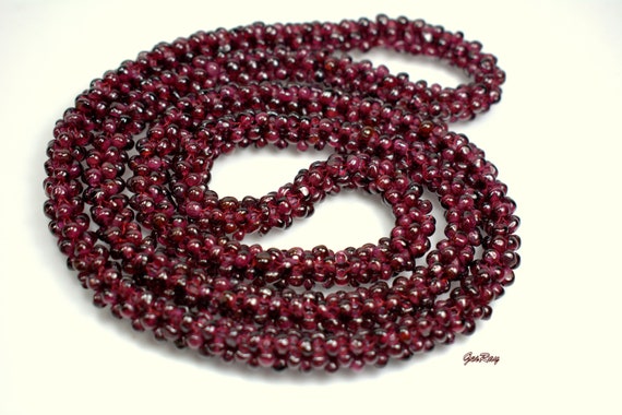 Vintage Woven Seed Bead Garnet Necklace Semi Prec… - image 5