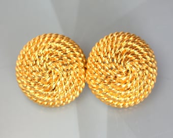 Statement MONET Clip-on Earrings Button Textured Gold Rope, Runway Monet Jewelry